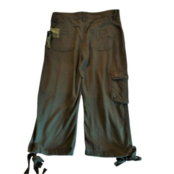 Faded Glory Dark Olive 5 Pocket Cargo Capri Jeans with Tie Bow at Hem Size 6 NWT - Picture 3 of 5